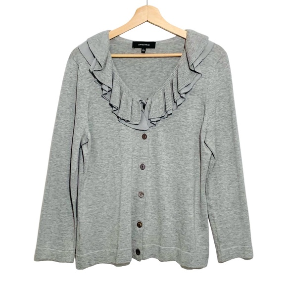 Jones Wear Gray Ruffled Collar Button Up Cardigan Size Large - Picture 1 of 9